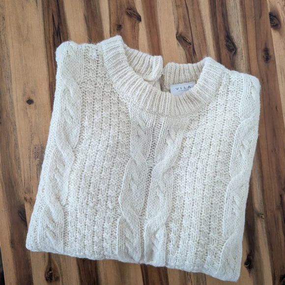 Preppy Y2K Style Vila Women's Cream Sweater Cable Knit - Picture 6 of 9